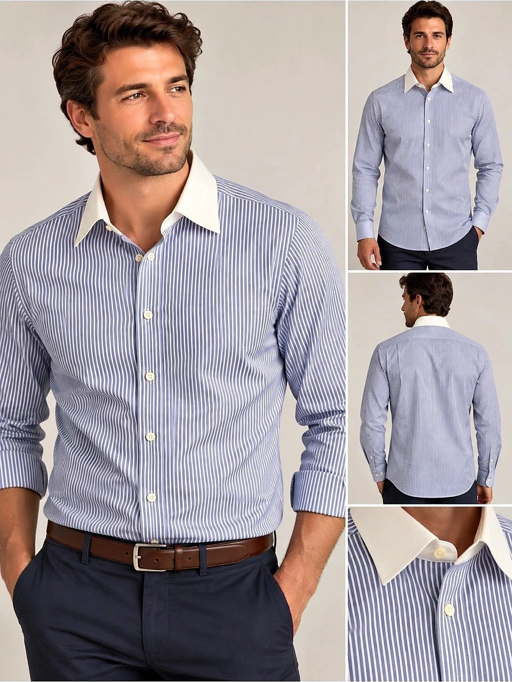 Tommy Hilfiger Eco-Cot Non-Iron Stripe Dress Shirt Blue & White Medium